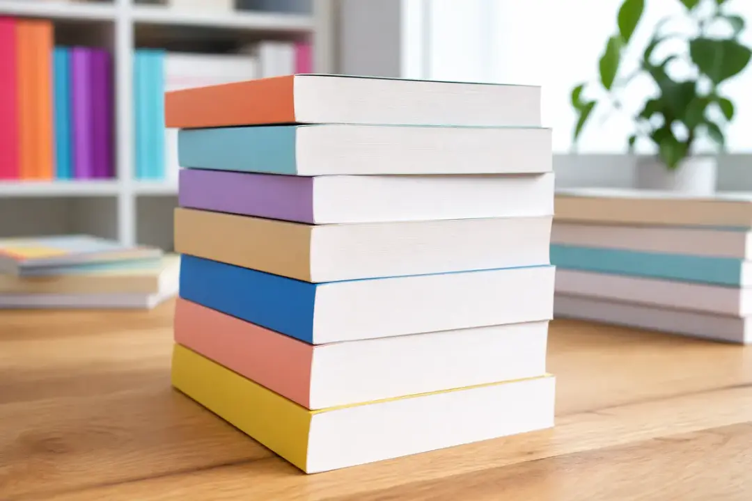 Stack of freshly printed paperback books