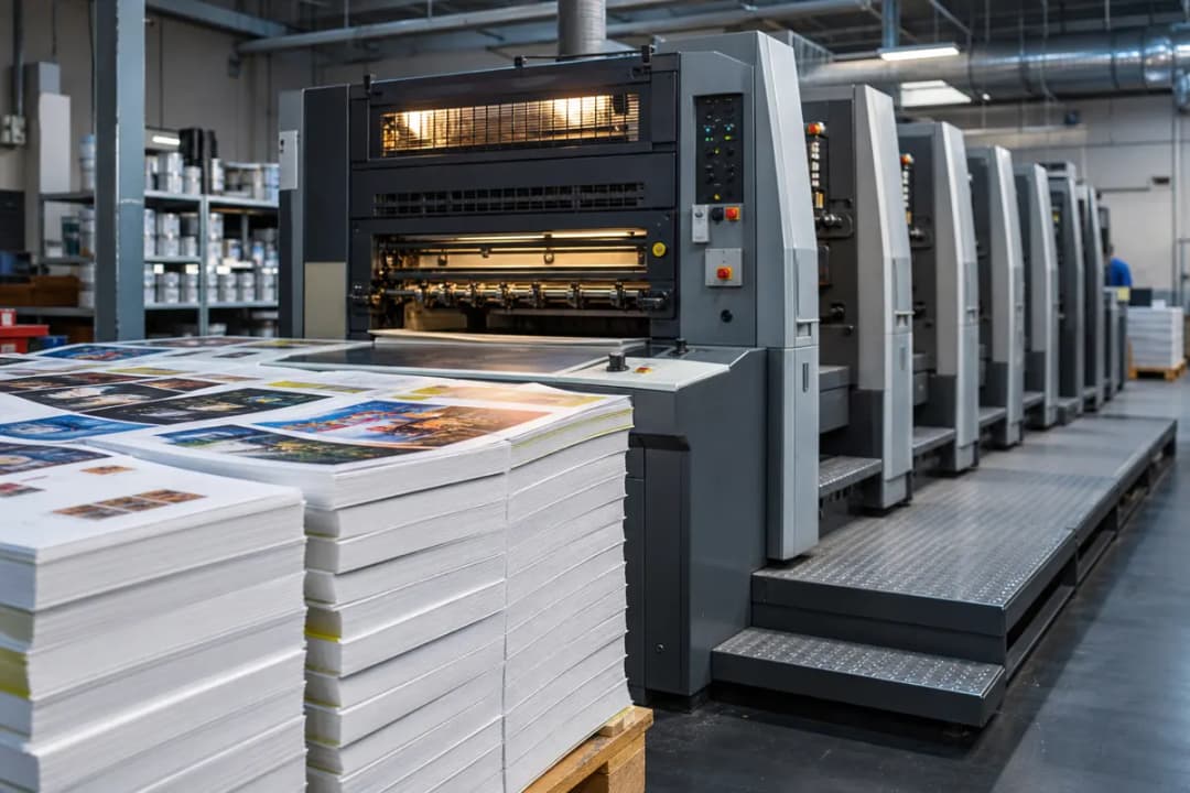 Books being printed on a professional press